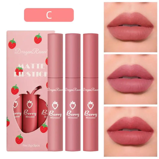 3Pcs Nude Liquid Lipstick Set Matte Velvet Lip Gloss Waterproof Long Lasting Non-Stick Cup Natural Lip Tint Glaze Cosmetics Kit