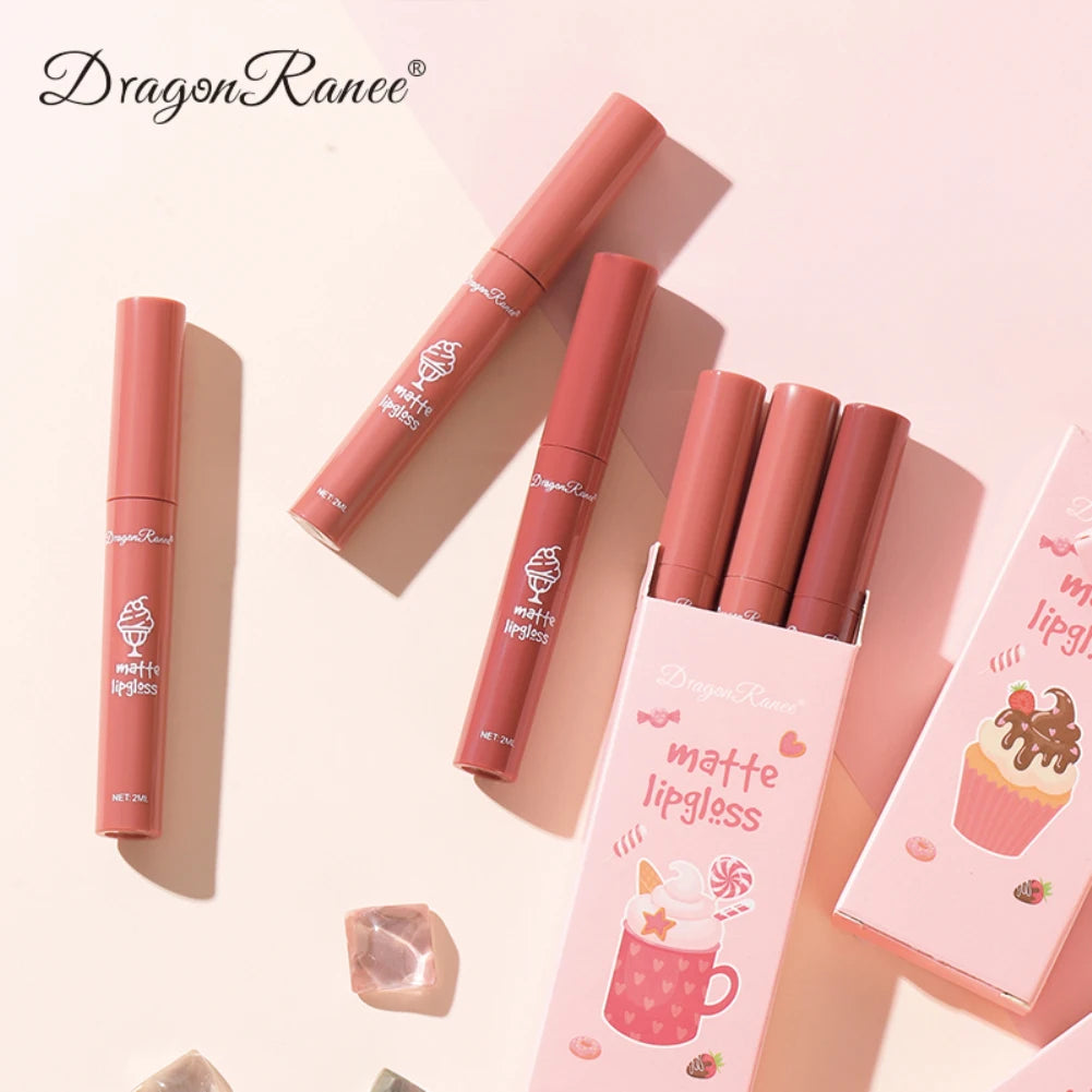 3Pcs Nude Liquid Lipstick Set Matte Velvet Lip Gloss Waterproof Long Lasting Non-Stick Cup Natural Lip Tint Glaze Cosmetics Kit