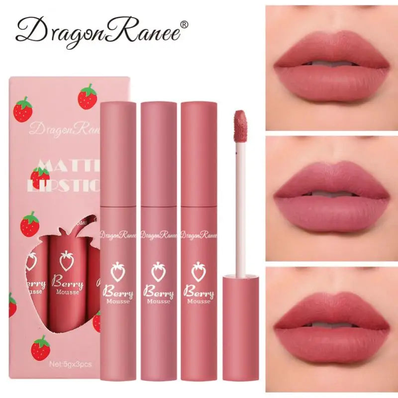 3Pcs Nude Liquid Lipstick Set Matte Velvet Lip Gloss Waterproof Long Lasting Non-Stick Cup Natural Lip Tint Glaze Cosmetics Kit