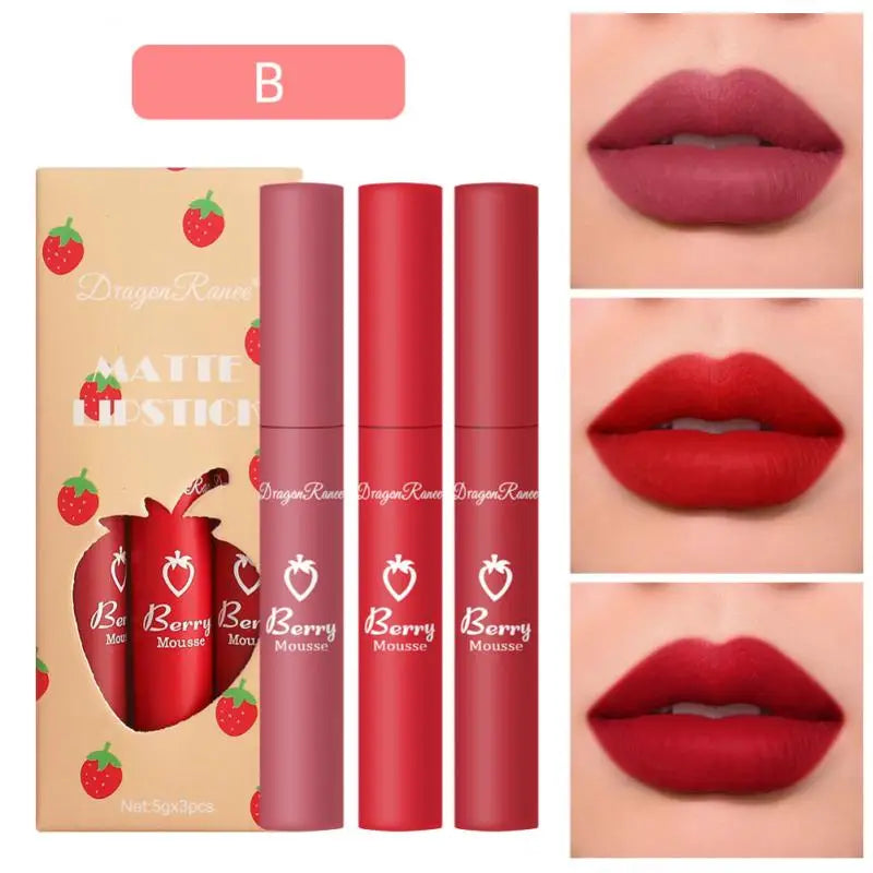 3Pcs Nude Liquid Lipstick Set Matte Velvet Lip Gloss Waterproof Long Lasting Non-Stick Cup Natural Lip Tint Glaze Cosmetics Kit