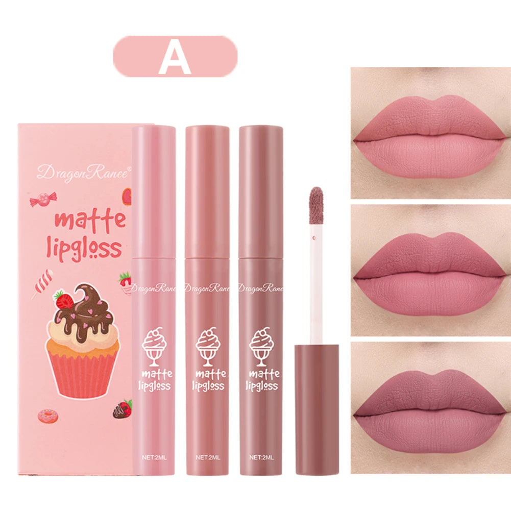 3Pcs Nude Liquid Lipstick Set Matte Velvet Lip Gloss Waterproof Long Lasting Non-Stick Cup Natural Lip Tint Glaze Cosmetics Kit